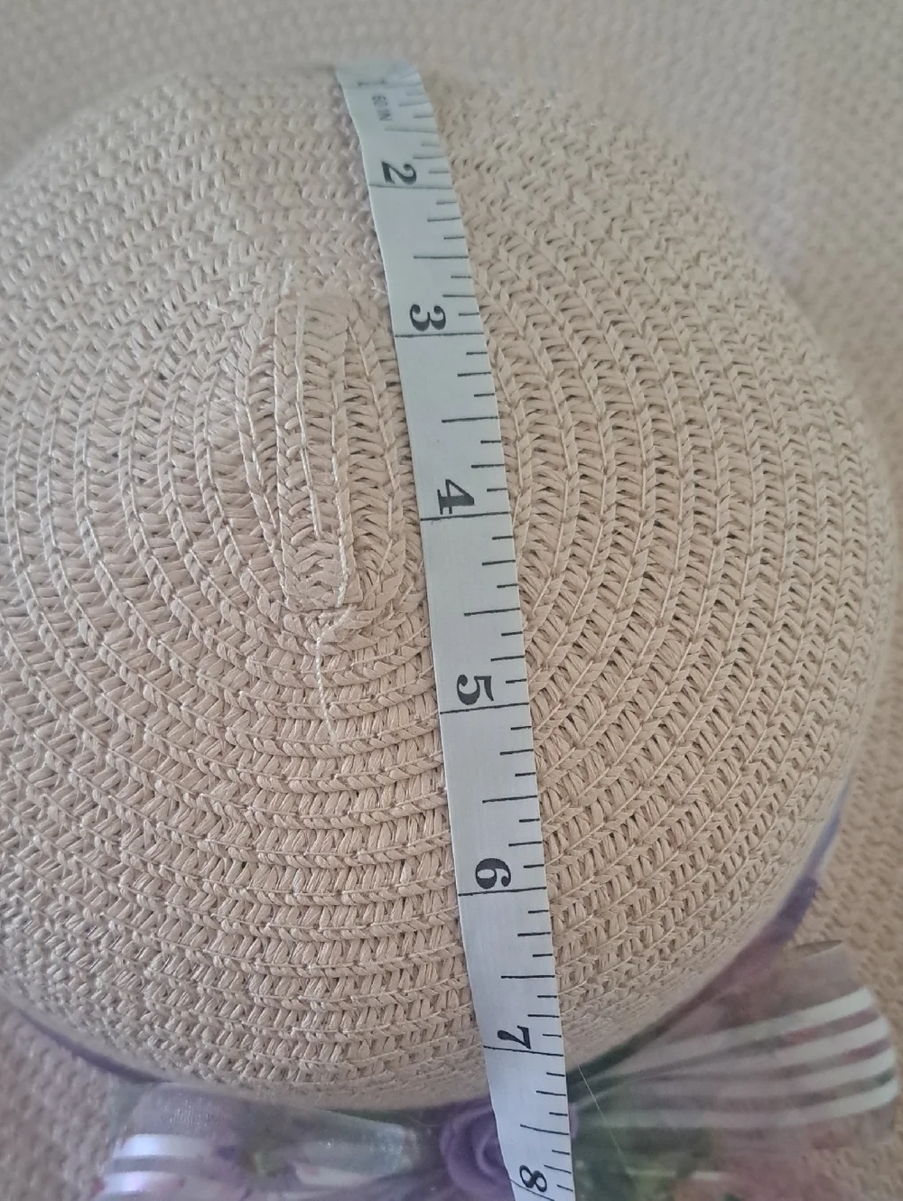 Diva Beige Wide Brim Sun Hat with Purple Floral Bow